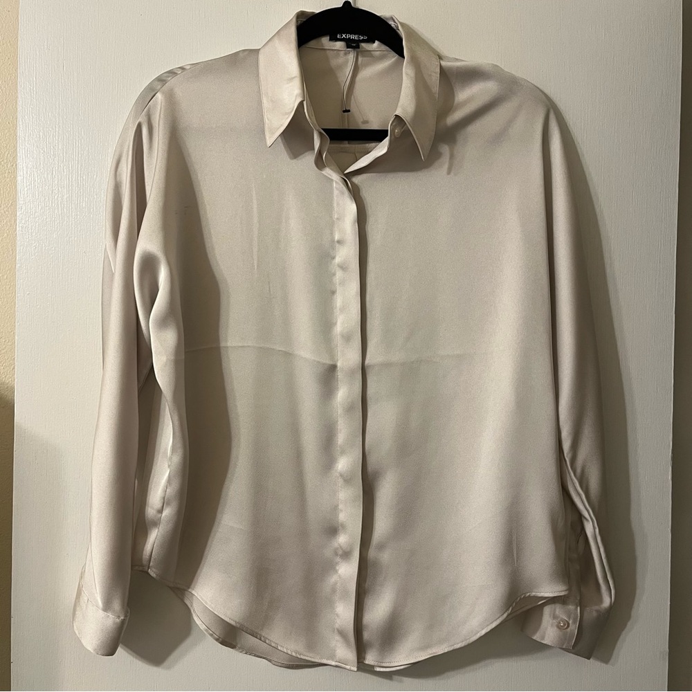 Express off white silky button down shirt. Size XS.